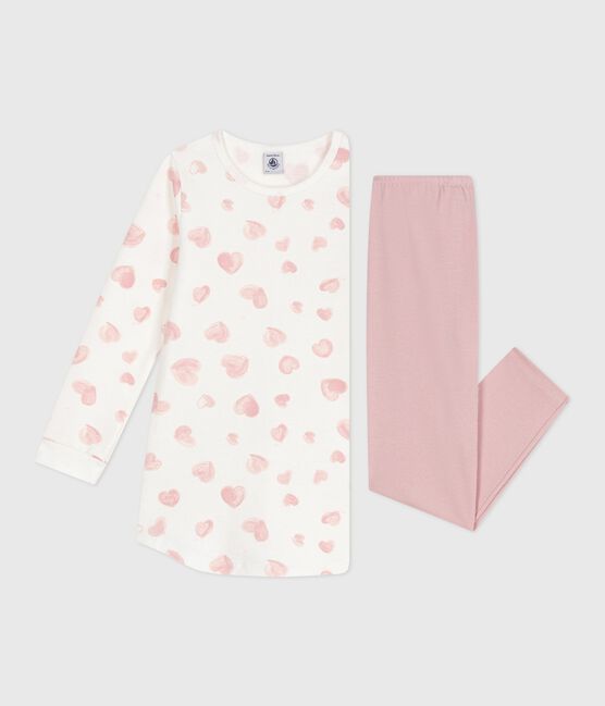 Camisón y leggings infantiles de felpa con estampado de corazones rosa JOLI/blanco MULTICO