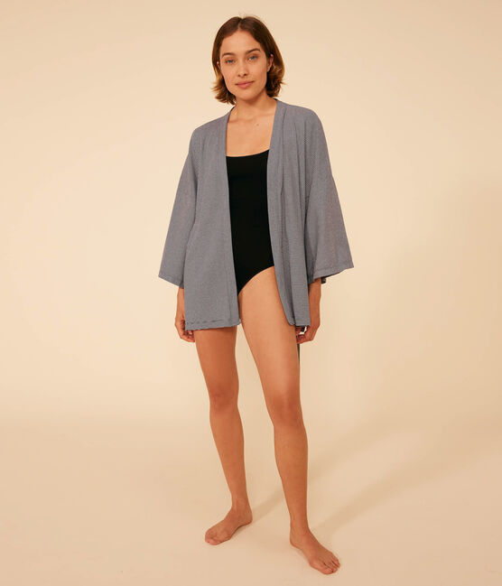 Quimono de rayas para mujer azul SMOKING/blanco MARSHMALLOW