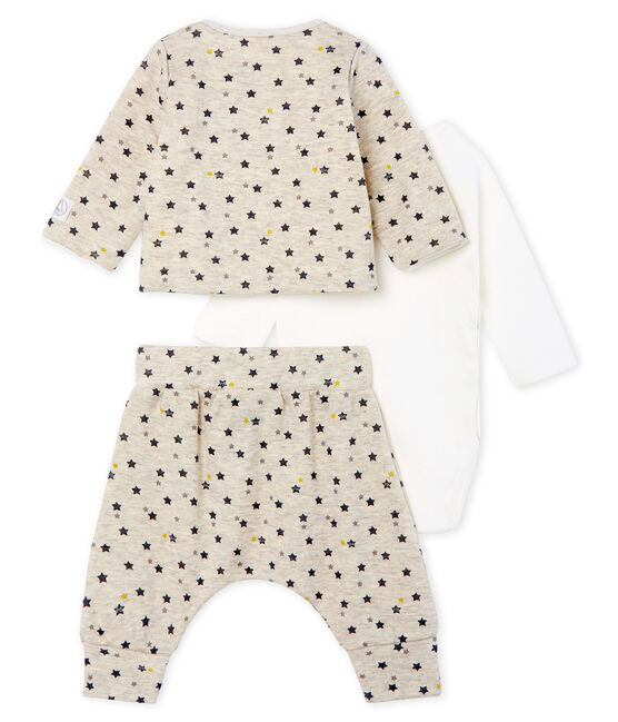Conjunto de tres piezas para bebé niño de lana y algodón beige MONTELIMAR/blanco MULTICO