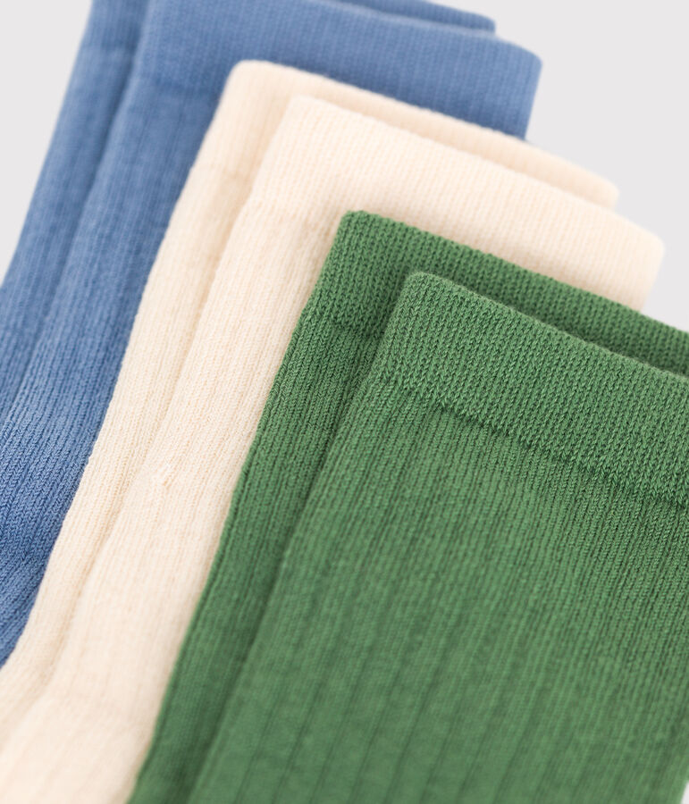 3 pares de calcetines infantiles lisos de algod&oacute;n multicolor