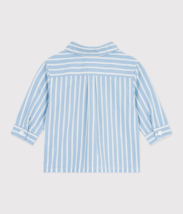 Camisa a rayas de algod&oacute;n de manga larga para beb&eacute; azul/blanco