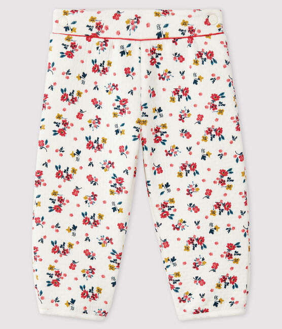 Pantalón de tela túbica para bebé niña blanco MARSHMALLOW/blanco MULTICO