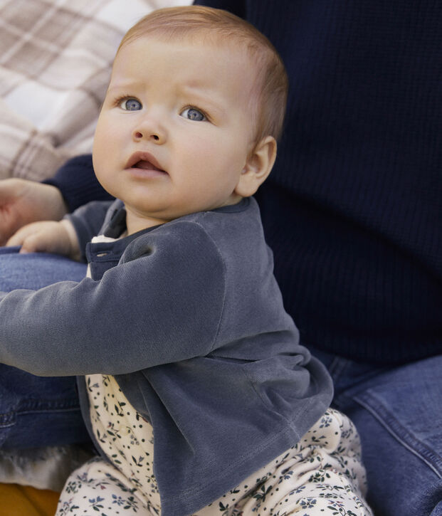 C&aacute;rdigan de terciopelo de algod&oacute;n para beb&eacute; gris