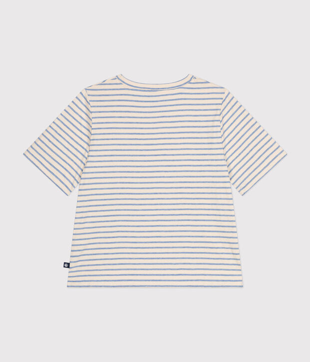 Camiseta Boxy de t&uacute;bico para mujer crudo/azul