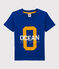 Camiseta de manga corta de punto de niño azul SURF