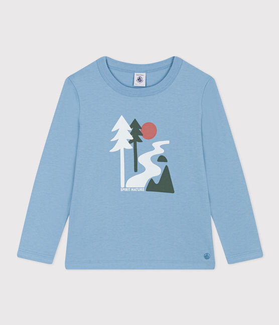 Camiseta de algodón de manga larga de niña/niño azul AZUL