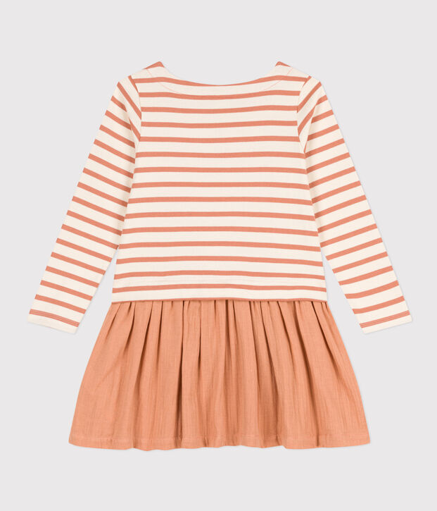Vestido de algod&oacute;n grueso y gasa de algod&oacute;n de ni&ntilde;a crudo/rosa