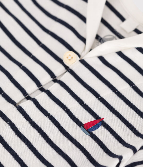 Pelele corto de algodón a rayas con cuello de uniforme para bebé blanco MARSHMALLOW/azul SMOKING