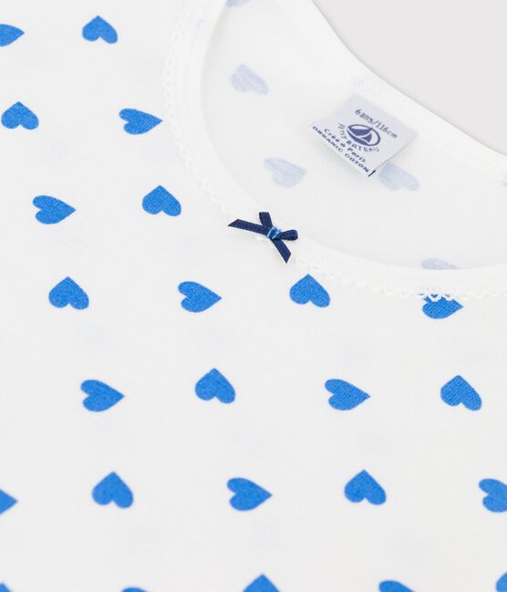 Camisón de manga larga con corazones azules de algodón de niña blanco MARSHMALLOW/azul BRASIER