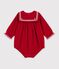 Mono corto liso de terciopelo con cuello para beb&eacute; rojo