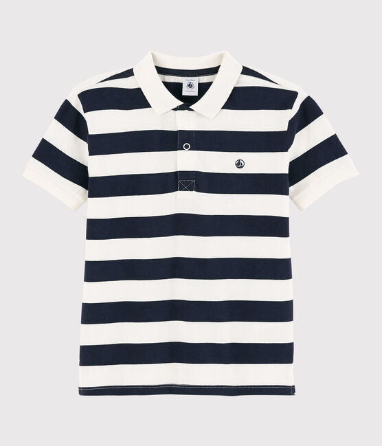 Polo de manga corta de punto de niño azul SMOKING/blanco MARSHMALLOW