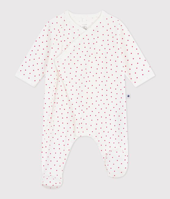 Pijama de algodón con corazoncito para bebé blanco MARSHMALLOW/rojo TERKUIT