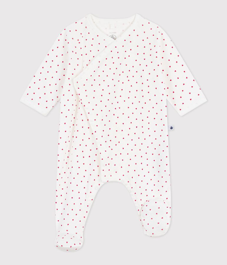 Pijama de algod&oacute;n con corazoncito para beb&eacute; blanco/rojo