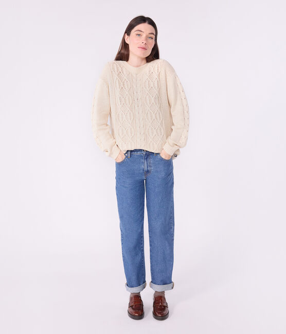 Jersey liso y trenzado de lana de algodón para mujer crudo AVALANCHE