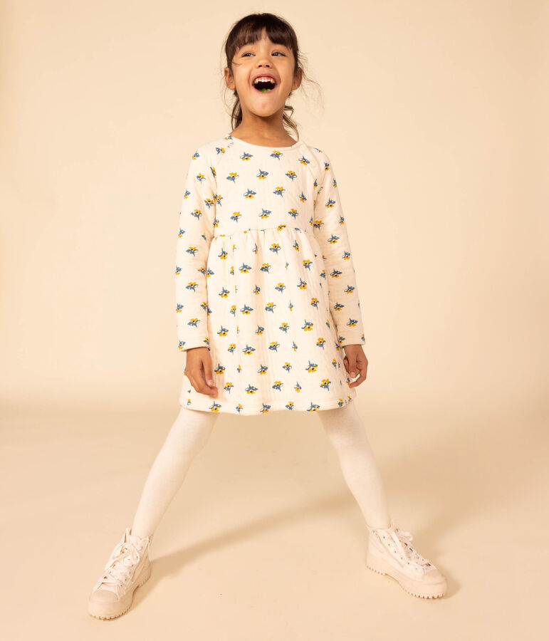 Vestido con estampado de manga larga de t&uacute;bico de ni&ntilde;a crudo/multicolor