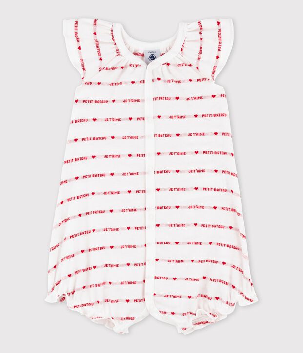 Pelele corto de punto de Petit Bateau je t'aime. blanco/rojo