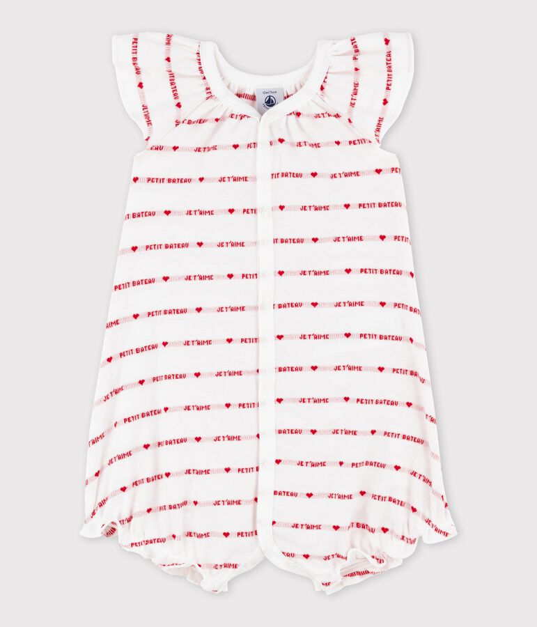 Pelele corto de punto de Petit Bateau je t'aime. blanco MARSHMALLOW/rojo TERKUIT
