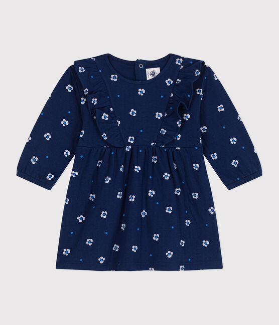 Vestido de algodón de manga larga con estampado de flores para bebé azul MEDIEVAL/blanco MULTICO