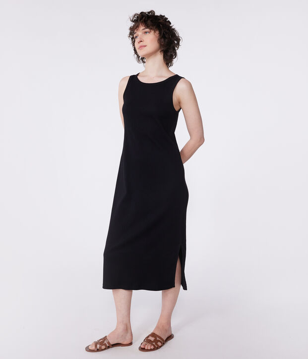 Vestido largo tipo camiseta sin mangas de algod&oacute;n para mujer negro