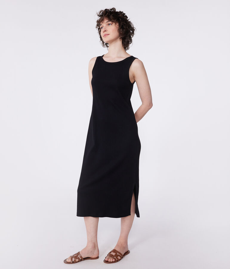 Vestido largo tipo camiseta sin mangas de algod&oacute;n para mujer negro