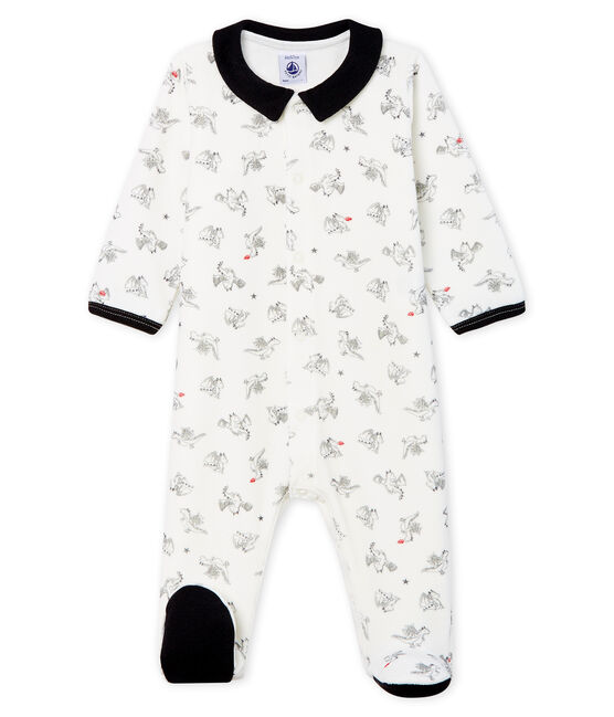 Pijama de terciopelo para bebé niño blanco MARSHMALLOW/blanco MULTICO