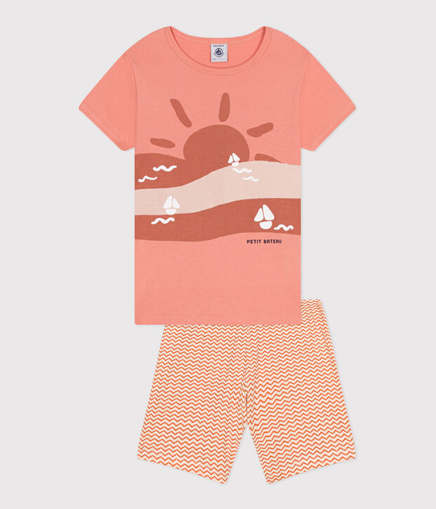 Pijama infantil corto de algod&oacute;n naranja/multicolor