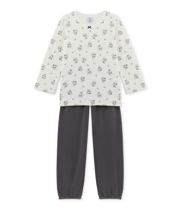 Pijama de terciopelo para ni&ntilde;a gris/blanco/multicolor