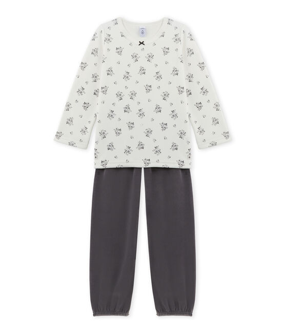 Pijama de terciopelo para niña gris MAKI/blanco LAIT/ MULTICO