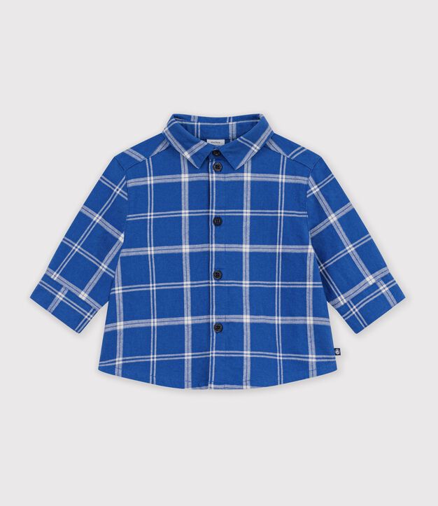 Camisa de franela a cuadros para beb&eacute; azul/crudo
