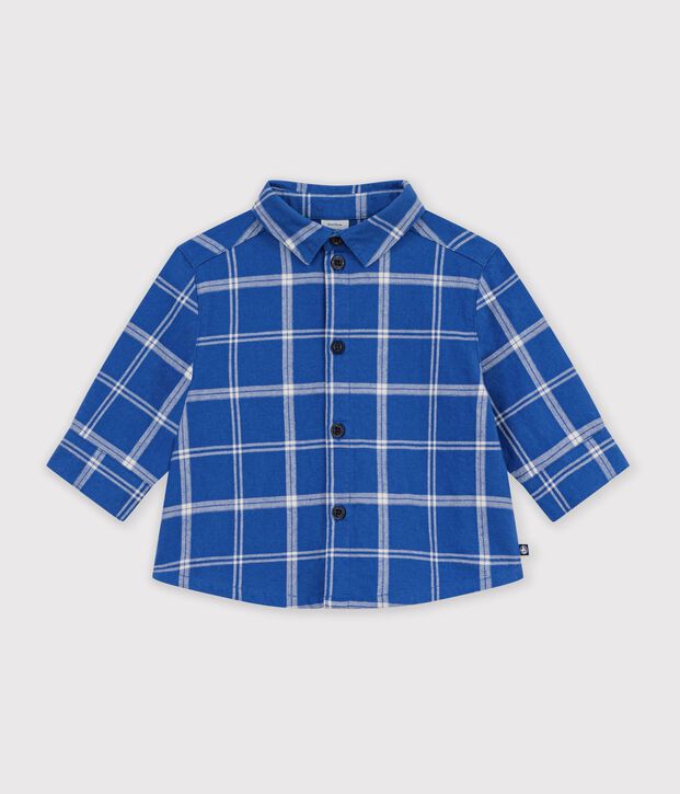 Camisa de franela a cuadros para beb&eacute; azul/crudo