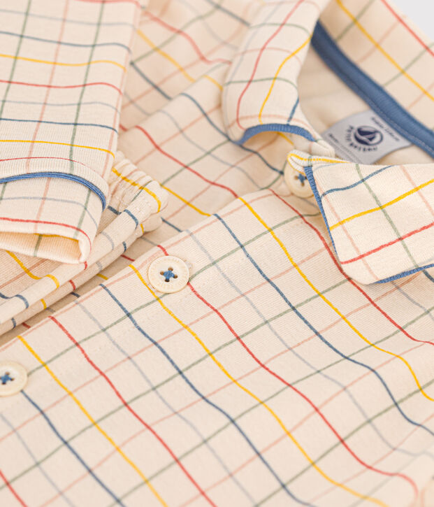 Pijama infantil de algod&oacute;n con estampado de cuadros crudo/multicolor