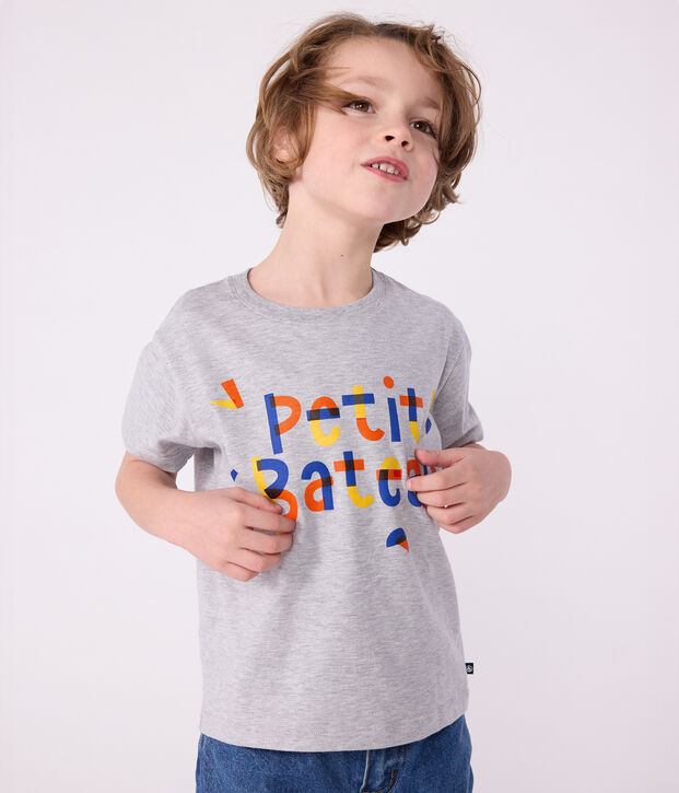 Camiseta infantil estampada de manga corta gris