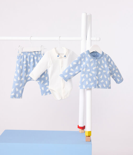 Conjunto de 3 piezas con estampado de oso y body con cuello bordado  para bebé azul ADRIATIC/ MULTICO