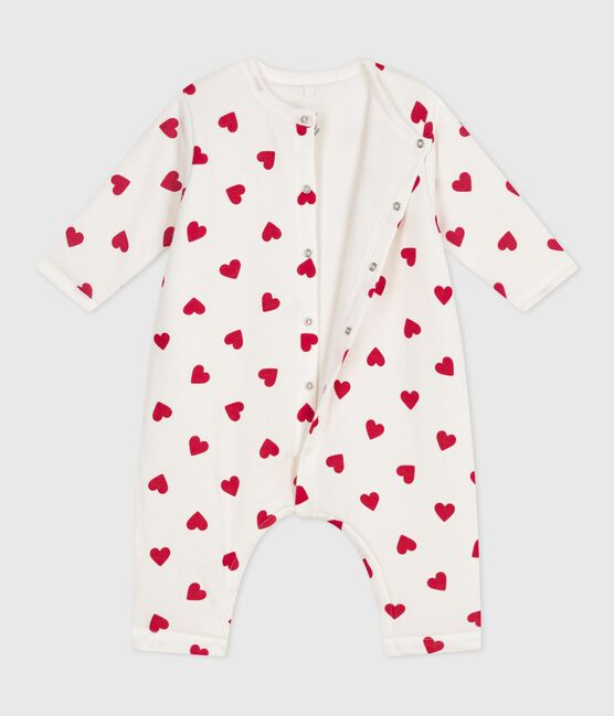 Mono de algodón enguatado con estampado de corazones para bebé blanco MARSHMALLOW/rojo TERKUIT