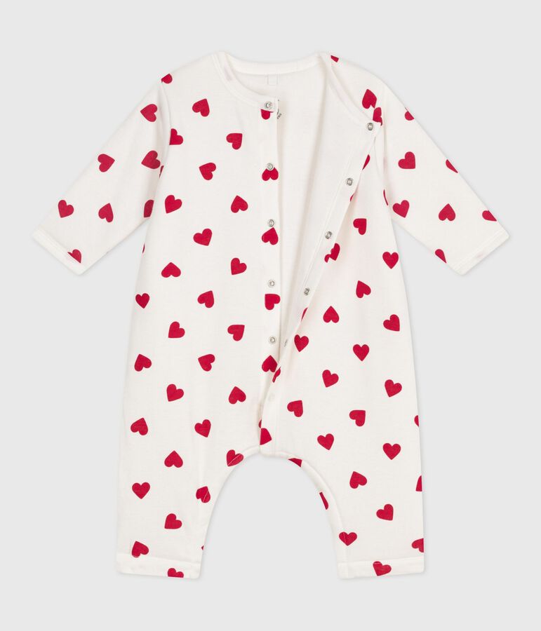 Mono de algod&oacute;n enguatado con estampado de corazones para beb&eacute; blanco/rojo