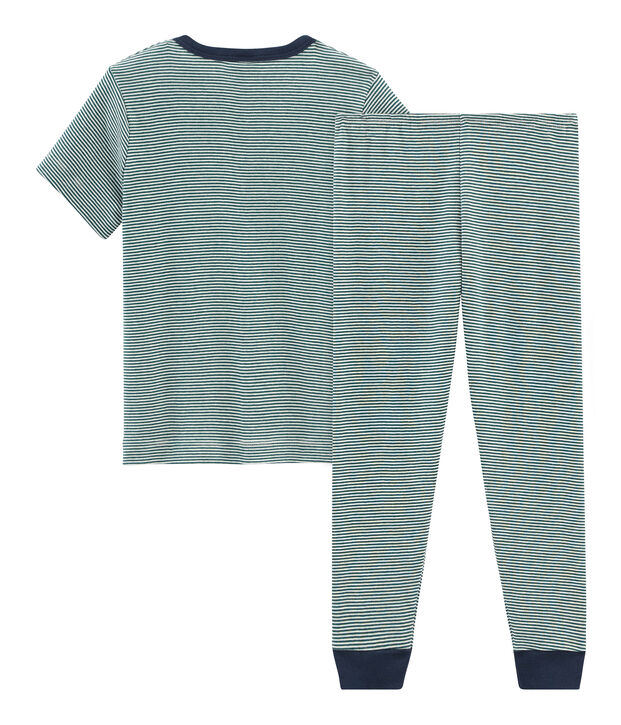 Pijama manga corta de punto para ni&ntilde;o verde/blanco