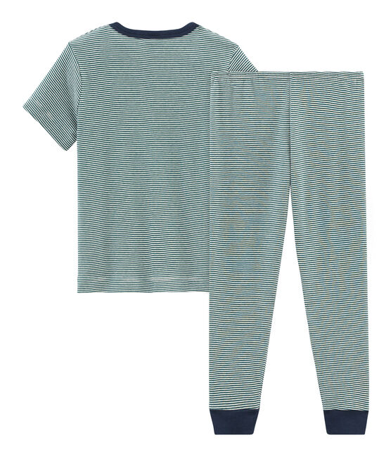 Pijama manga corta de punto para niño verde PINEDE/blanco MARSHMALLOW
