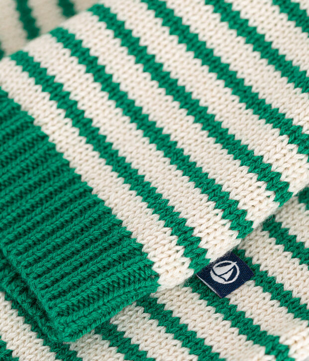 Jersey de punto tricotado de lana y algod&oacute;n para beb&eacute; verde/crudo
