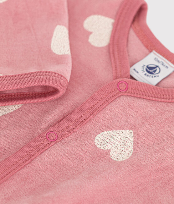 Pijama de terciopelo con estampado de corazones para bebé rosa ROSEWOOD/ MARSHMALLOW