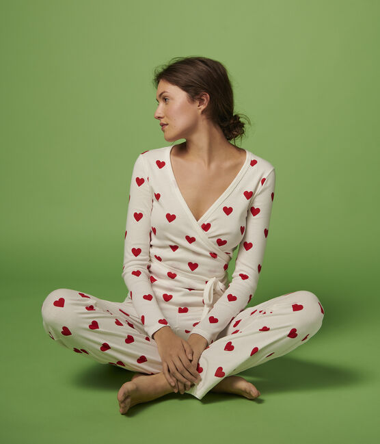 Rebeca cruzada de algodón con corazones de mujer blanco MARSHMALLOW/rojo TERKUIT