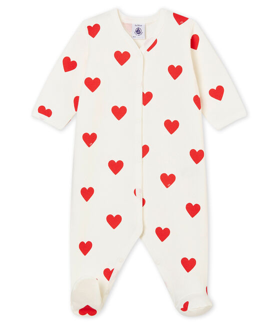 Pijama de muletón para bebé niña blanco MARSHMALLOW/rojo TERKUIT