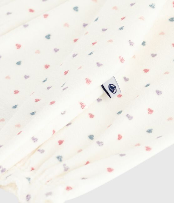 Pijama de terciopelo con cuello con estampado de corazones para bebé blanco MARSHMALLOW/blanco MULTICO
