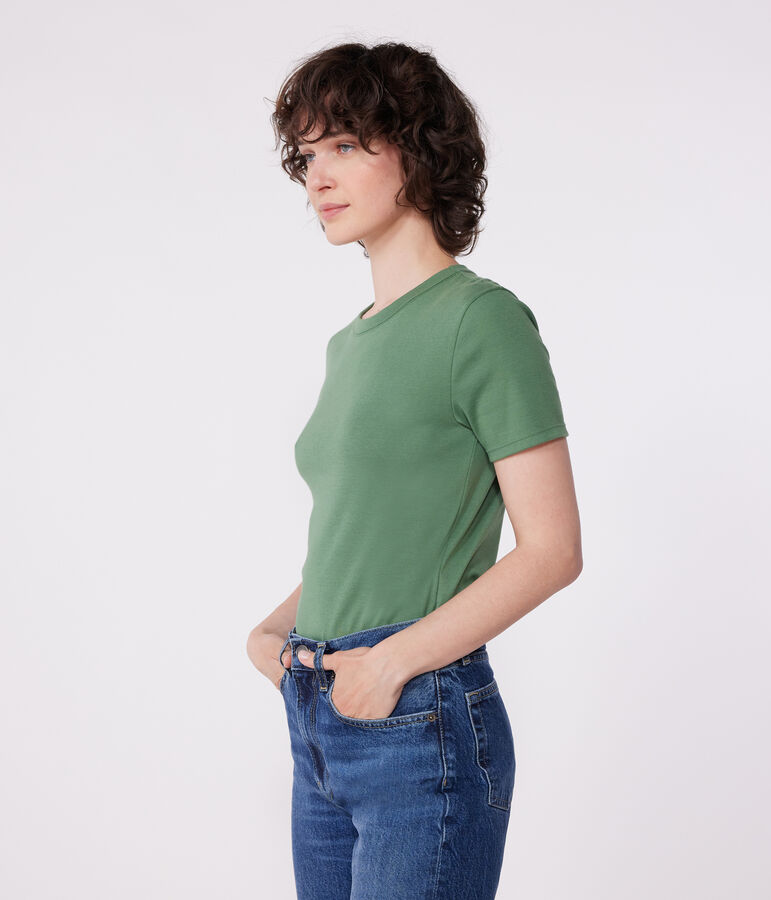 Camiseta de lino de manga corta para mujer verde