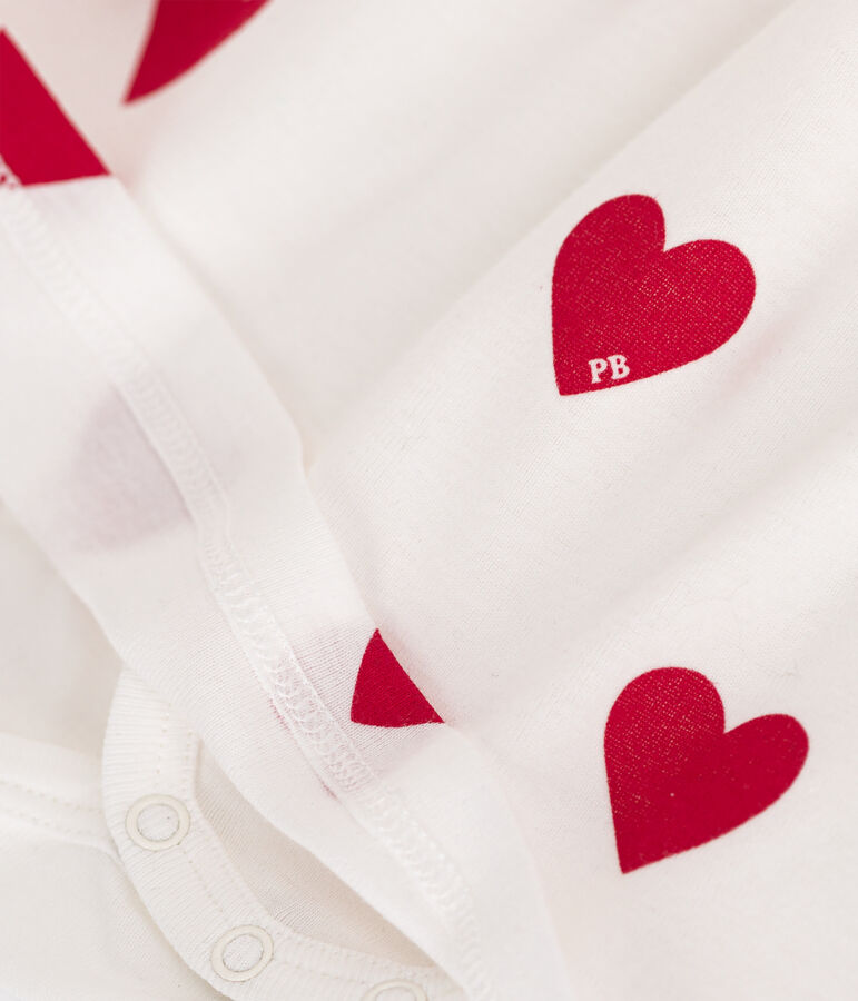 Vestido-bodi con estampado de corazones de algod&oacute;n ecol&oacute;gico de beb&eacute; blanco/rojo