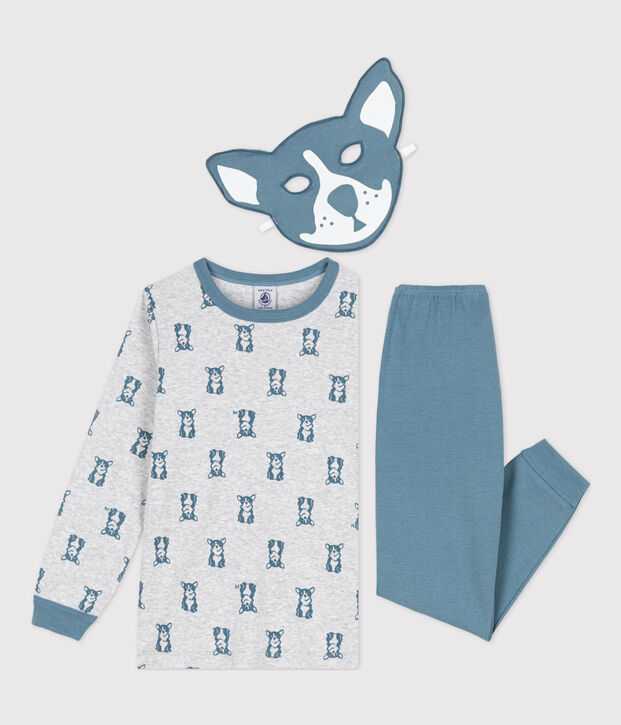 Pijama de algod&oacute;n con motivo de perro y m&aacute;scara para ni&ntilde;o/ni&ntilde;a gris/azul