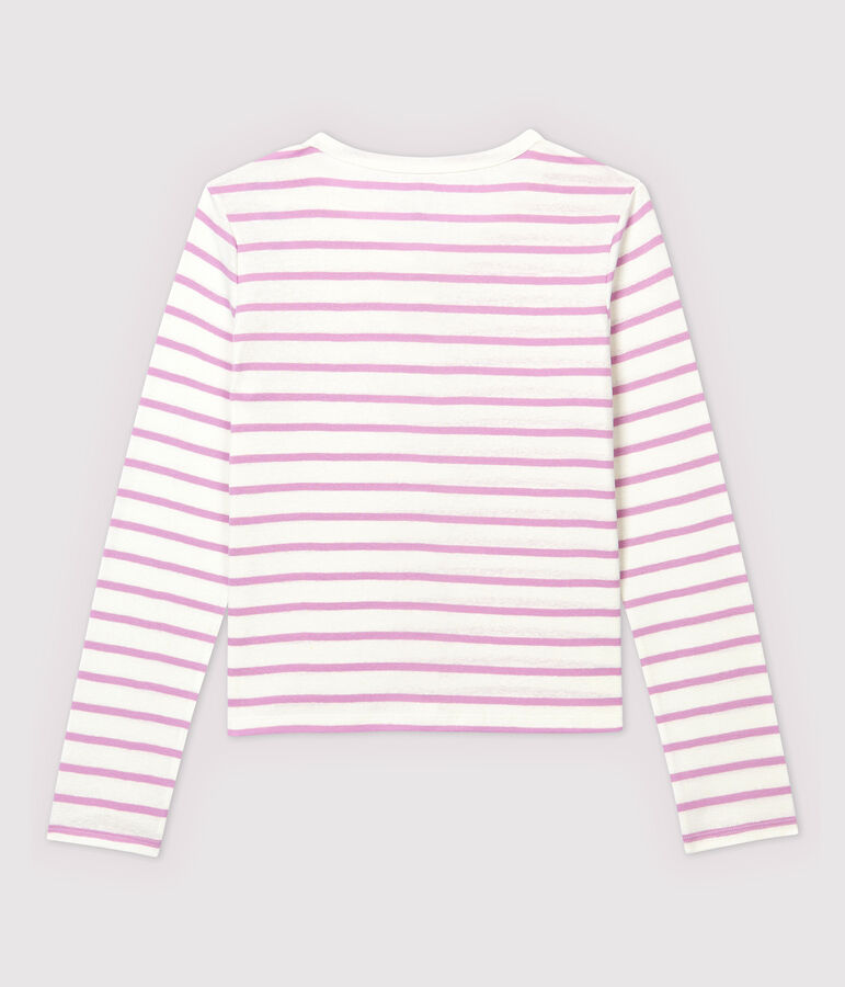 Rebeca de algod&oacute;n/lino de rayas de mujer blanco MARSHMALLOW/rosa BOHEME