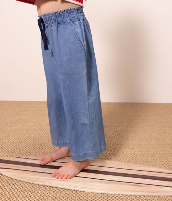 Pantalón ancho de tejido vaquero ligero para niña azul DENIM CLAIR