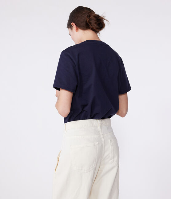 Camiseta Recta de algodón liso para mujer azul SMOKING