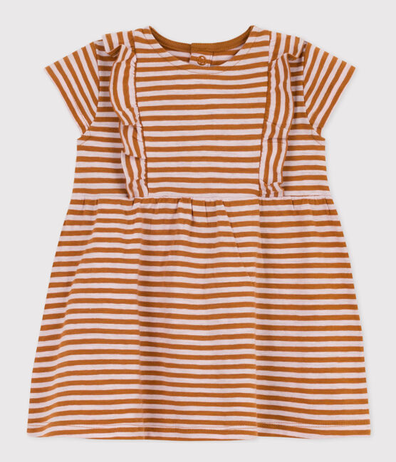Vestido de manga corta de punto flameado a rayas para bebé TOAST/ DOLL