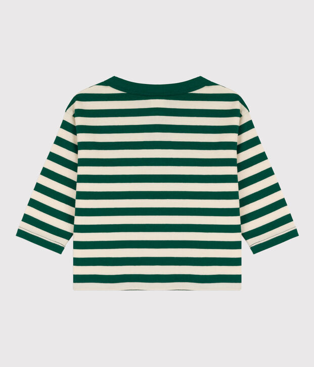 Camiseta de algod&oacute;n de manga larga para beb&eacute; verde/crudo